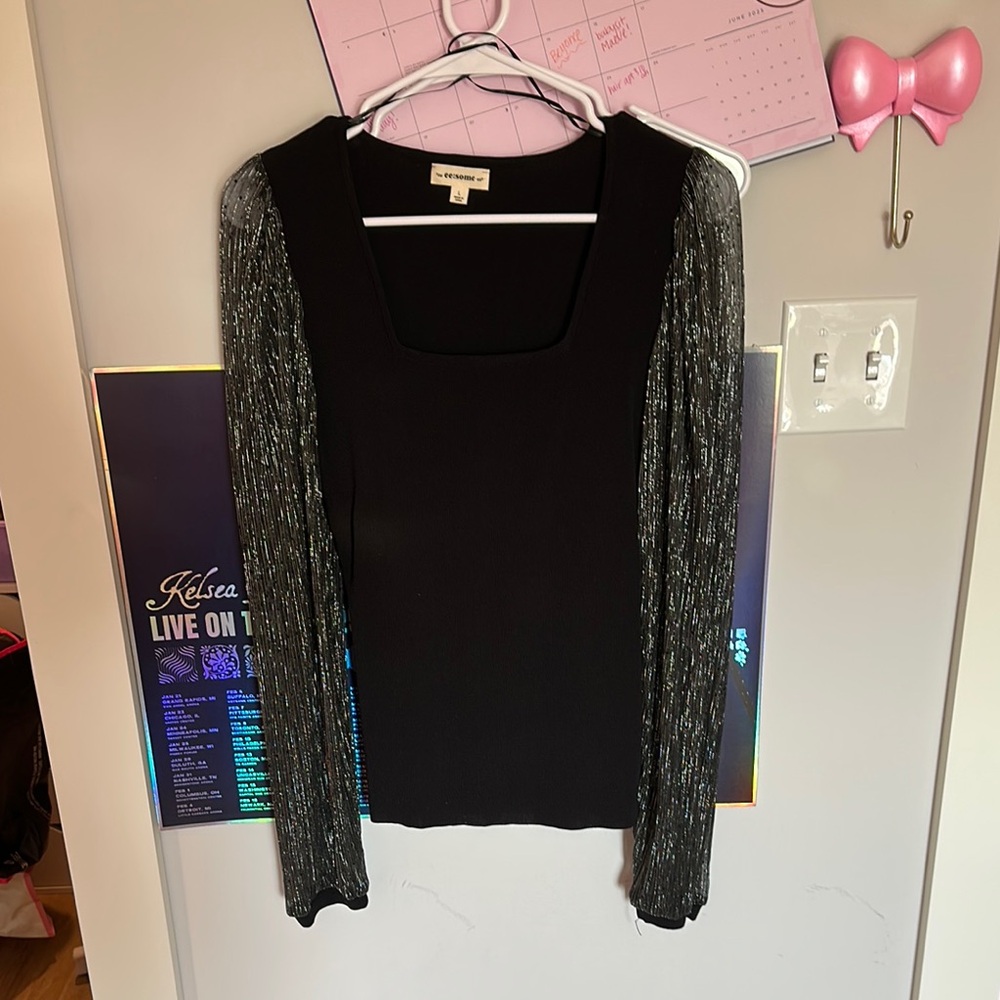 Women's Black Top with Sheer Sleeves